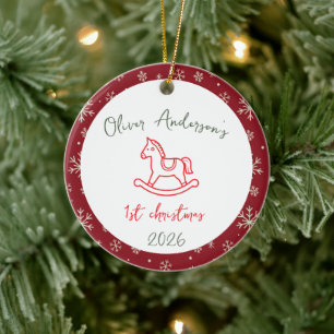 Ornamento De Cerâmica Cavalo Balançando Primeiro Natal Bebê Menino ou Me
