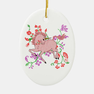 Ornamento De Cerâmica Cavalo bonito do unicórnio do rosa da fantasia na
