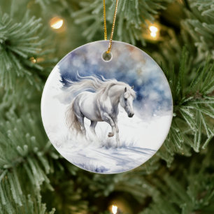 Ornamento De Cerâmica Cavalo bonito no Natal da Neve