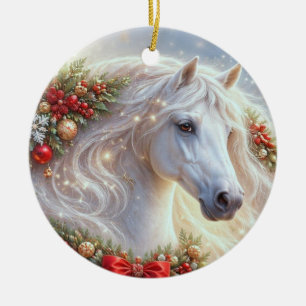 Ornamento De Cerâmica Cavalo Branco de Natal Bonito