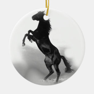 Ornamento De Cerâmica Cavalo Branco Negro