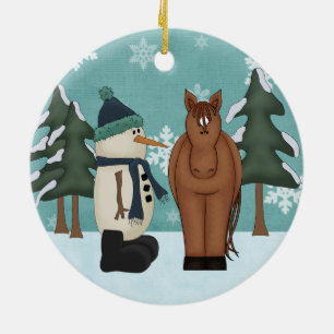 Ornamento De Cerâmica Cavalo Castanho Cinto e Engraçado Personalizado