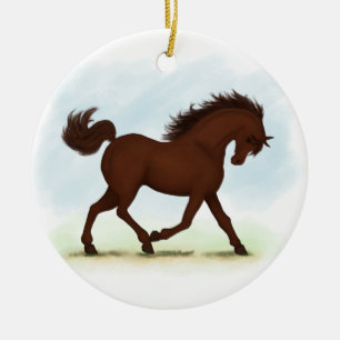 Ornamento De Cerâmica Cavalo castanho equestre