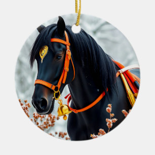 Ornamento De Cerâmica Cavalo castanho preto elegante