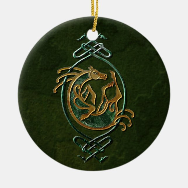 Ornamento De Cerâmica Cavalo celta Knotwork - pedra (Frente)