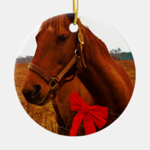 Ornamento De Cerâmica Cavalo com Arco Vermelho