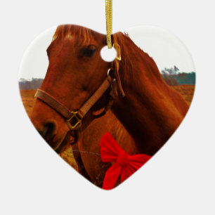 Ornamento De Cerâmica Cavalo com Arco Vermelho