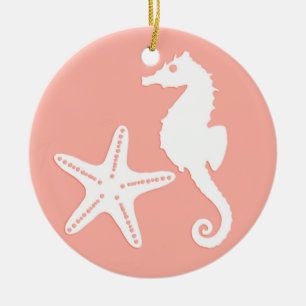 Ornamento De Cerâmica Cavalo-da-costa e estrelas-do-mar - Cor-de-rosa-cl