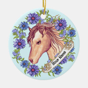 Ornamento De Cerâmica Cavalo Daisy Azul