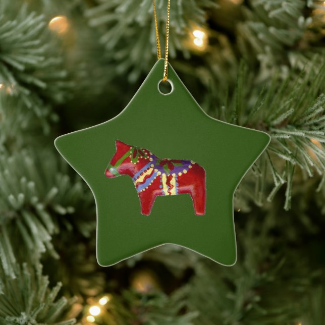 Ornamento De Cerâmica Cavalo Dala Vermelho # ! Ornamentação Estrela (Árvore)