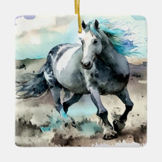 Ornamento De Cerâmica Cavalo de Água Corroendo Aquarela