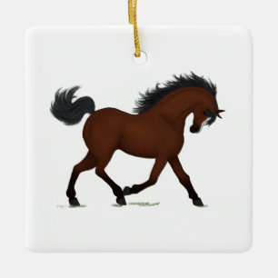 Ornamento De Cerâmica Cavalo de Baía com Pôneo de Natal Personalizado Bl