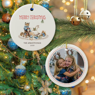 Ornamento De Cerâmica Cavalo de Balanço Raposa em Aquarela Foto de Natal