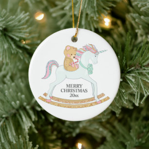 Ornamento De Cerâmica Cavalo de Balanço Unicórnio de Natal Pastel em Bra