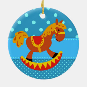 Ornamento De Cerâmica Cavalo de Brinquedo Vermelho e Dourado