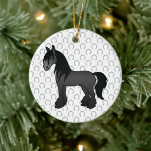 Ornamento De Cerâmica Cavalo de Cartoon Negro Vanner Clydesdale Shire
