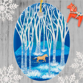 Ornamento De Cerâmica Cavalo de fiorde de inverno nórdico