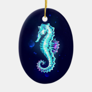 Ornamento De Cerâmica Cavalo de Gelo Cristal em Fundo Azul