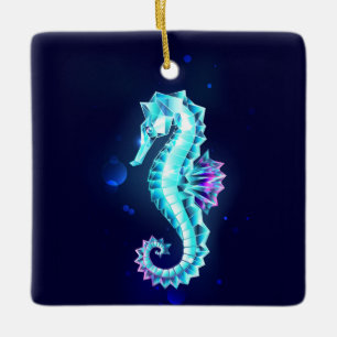 Ornamento De Cerâmica Cavalo de Gelo Cristal em Fundo Azul