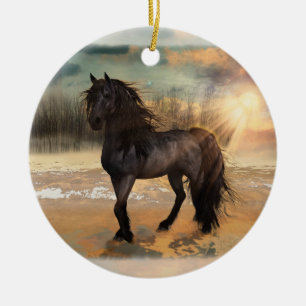 Ornamento De Cerâmica Cavalo de Manhã Frísia, Personalizável