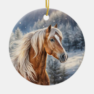 Ornamento De Cerâmica Cavalo de Natal em Mancha Longa de Neve