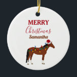 Ornamento De Cerâmica Cavalo de Natal Santa Hat Luzes de Natal<br><div class="desc">Uma bela ilustração de um cavalo de Natal vestindo um chapéu de Papai Noel e luzes de Natal! Perfeito para quem ama ilustrações engraçadas de animais caseiros,  animais de fazenda,  etc. Decoração natalícia ideal e presentes.</div>