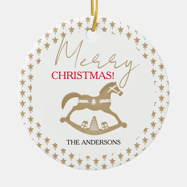 Ornamento De Cerâmica Cavalo de Pedra de Natal de Madeira (Frente)