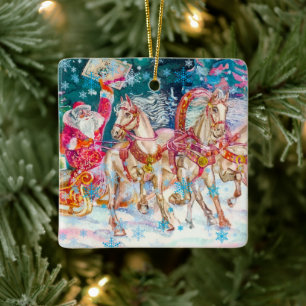 Ornamento De Cerâmica Cavalo de Trineo de Papai Noel Neve Festa de Natal
