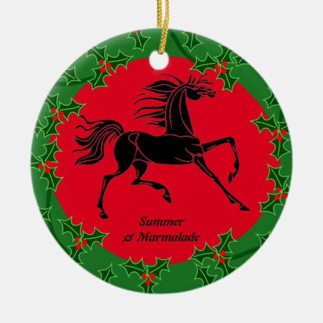 Ornamento De Cerâmica Cavalo e Cavaleiro Personalizados Xmas (Frente)
