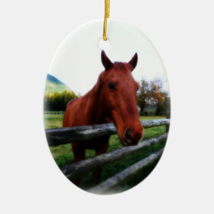 Ornamento De Cerâmica Cavalo e cerca ocidentais do país