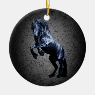 Ornamento De Cerâmica Cavalo Frísia, garanhão de beleza negra, desenhado