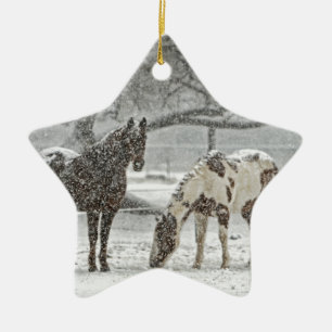 Ornamento De Cerâmica cavalo inverno neve fazenda rancho animais nevado