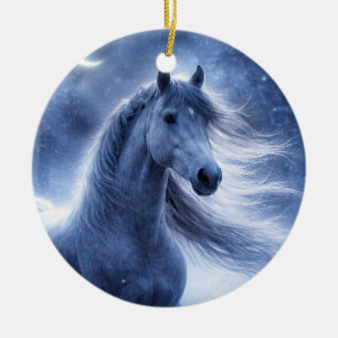 Ornamento De Cerâmica Cavalo lindo na noite de Natal