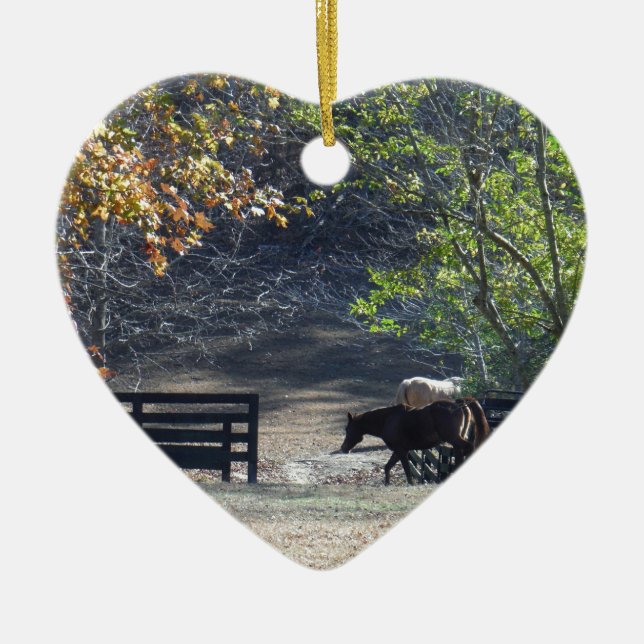 Ornamento De Cerâmica Cavalo Marrom andando pela cerca (Frente)