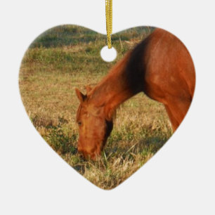 Ornamento De Cerâmica Cavalo Marrom com Pinheiros