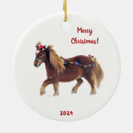 Ornamento De Cerâmica Cavalo Miniatura Festivo Correndo na Neve