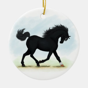 Ornamento De Cerâmica Cavalo Negro com Estrela e Meia (Beleza Negra)