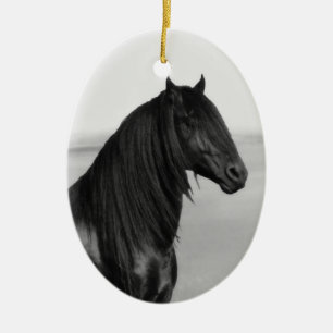 Ornamento De Cerâmica Cavalo orgulhoso do garanhão do preto do frisão