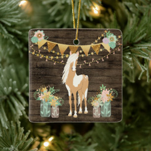 Ornamento De Cerâmica Cavalo Personalizado e Flores Natal Russo
