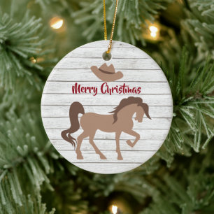 Ornamento De Cerâmica Cavalo Personalizado e Vaqueiro Feliz Natal
