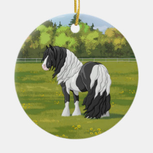 Ornamento De Cerâmica Cavalo Preto Pinto Piebald Vanner
