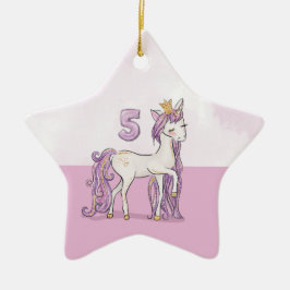 Ornamento De Cerâmica Cavalo Rosa De Aniversário Com 5 De Nome Personali