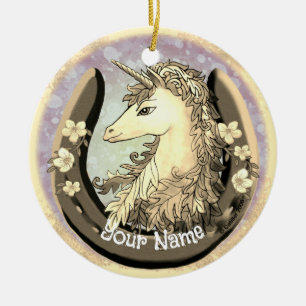 Ornamento De Cerâmica Cavalo Unicórnio Dourado Sortudo