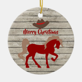 Ornamento De Cerâmica Cavalo Vermelho Personalizado e Vaqueiro no Natal