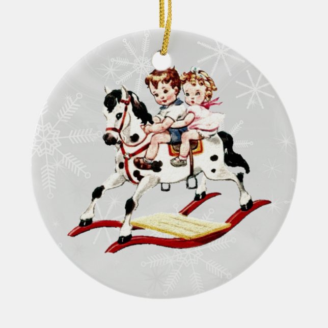 Ornamento De Cerâmica Cavalo Vintage Rocking (Frente)