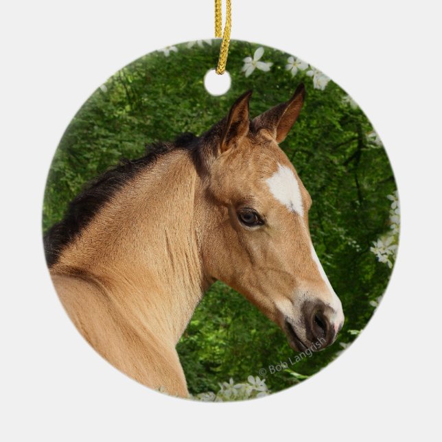 Ornamento De Cerâmica Cavalos da fantasia: Flores (Frente)