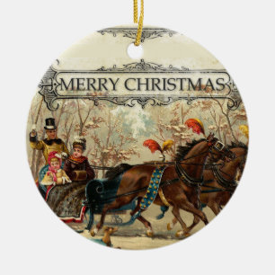 Ornamento De Cerâmica Cavalos de Seda Vintage na Neve