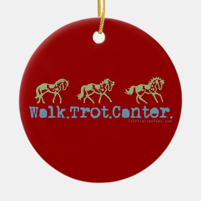 Ornamento De Cerâmica Cavalos de Trot Canter Walk (Frente)
