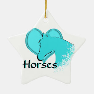 Ornamento De Cerâmica Cavalos do Coração III (aqua)