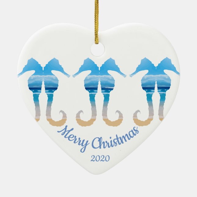Ornamento De Cerâmica Cavalos do Mar da Cena de Praia de Natal Personali (Verso)